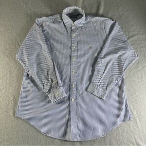 Ralph Lauren Yarmouth Blue White Stripe Button Down Men’s 16.5 - 34 100% Cotton